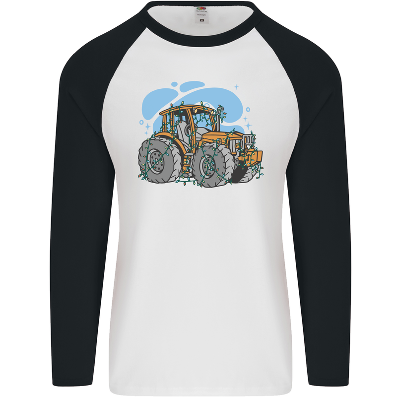 Christmas Tractor Farming Farmer Xmas Mens L/S Baseball T-Shirt White/Black