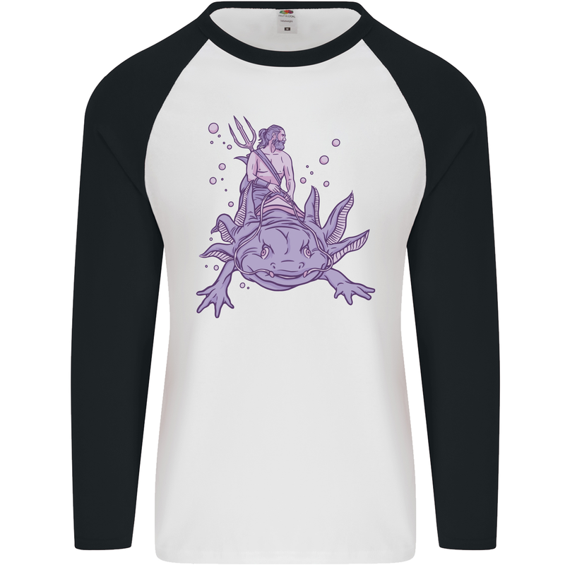 Poseidon Riding an Axaloti Mens L/S Baseball T-Shirt White/Black