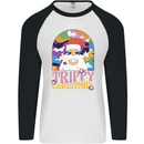 Trippy Christmas LSD Santa Magic Mushrooms Xmas Mens L/S Baseball T-Shirt White/Black