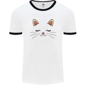 Cute Cat Face Mens Ringer T-Shirt White/Black