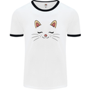 Cute Cat Face Mens Ringer T-Shirt White/Black