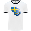Curled Swedish Flag Sweden Day Football Mens Ringer T-Shirt White/Black