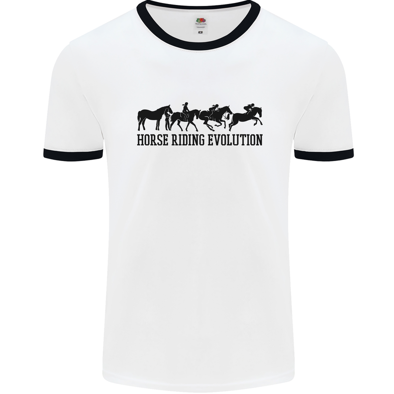 Equestrian Horse Riding Evolution Mens Ringer T-Shirt White/Black