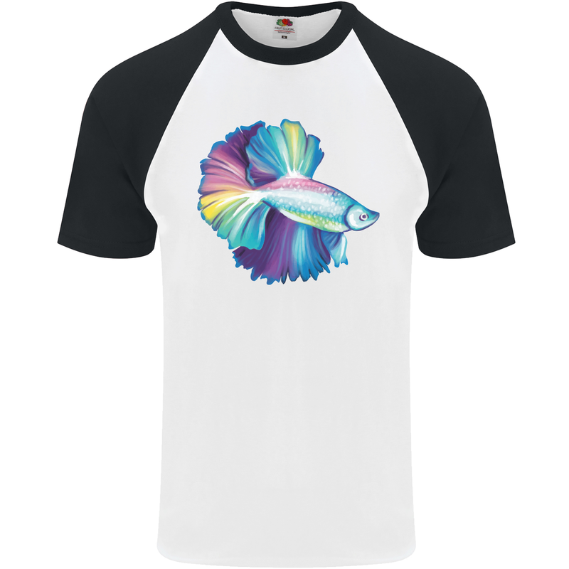 A Colourful Bettafish Aquarium Mens S/S Baseball T-Shirt White/Black