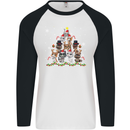 Christmas Cat Tree Funny Xmas Mens L/S Baseball T-Shirt White/Black