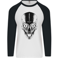 Skull With a Sword Gothic Heavy Metal Rock Mens L/S Baseball T-Shirt White/Black