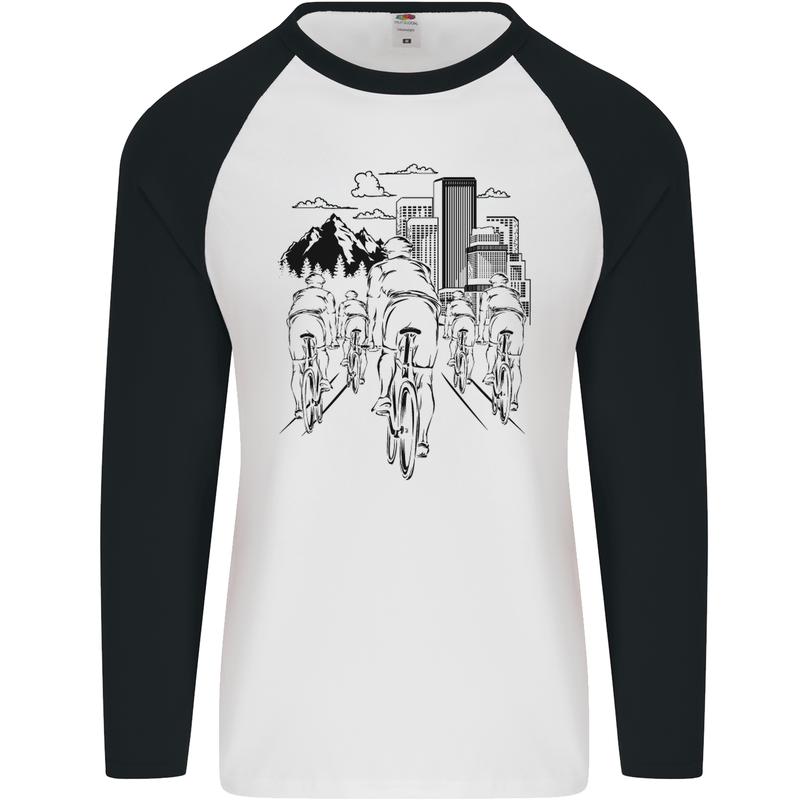 Bike Ride Cycling Cyclist Bicycle Road MTB Mens L/S Baseball T-Shirt White/Black