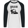 Biker Down on One Knee Motorcycle Motorbike Mens L/S Baseball T-Shirt White/Black