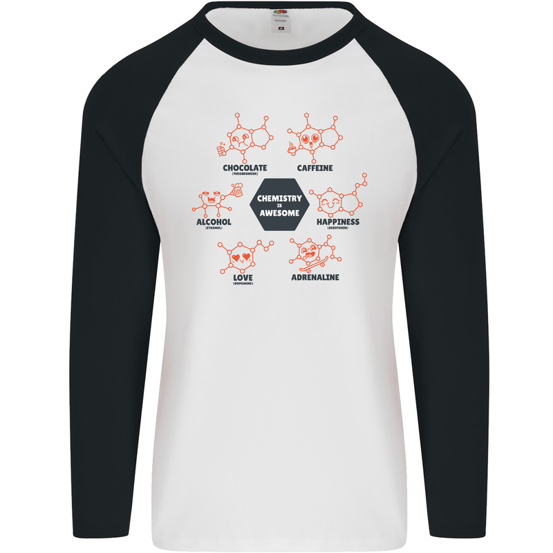 Chemistry is Awesome Alcohol Chocolate Love Mens L/S Baseball T-Shirt White/Black