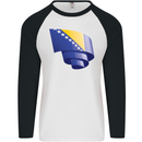Curled Bosnia and Herzegovina Flag Day Football Mens L/S Baseball T-Shirt White/Black