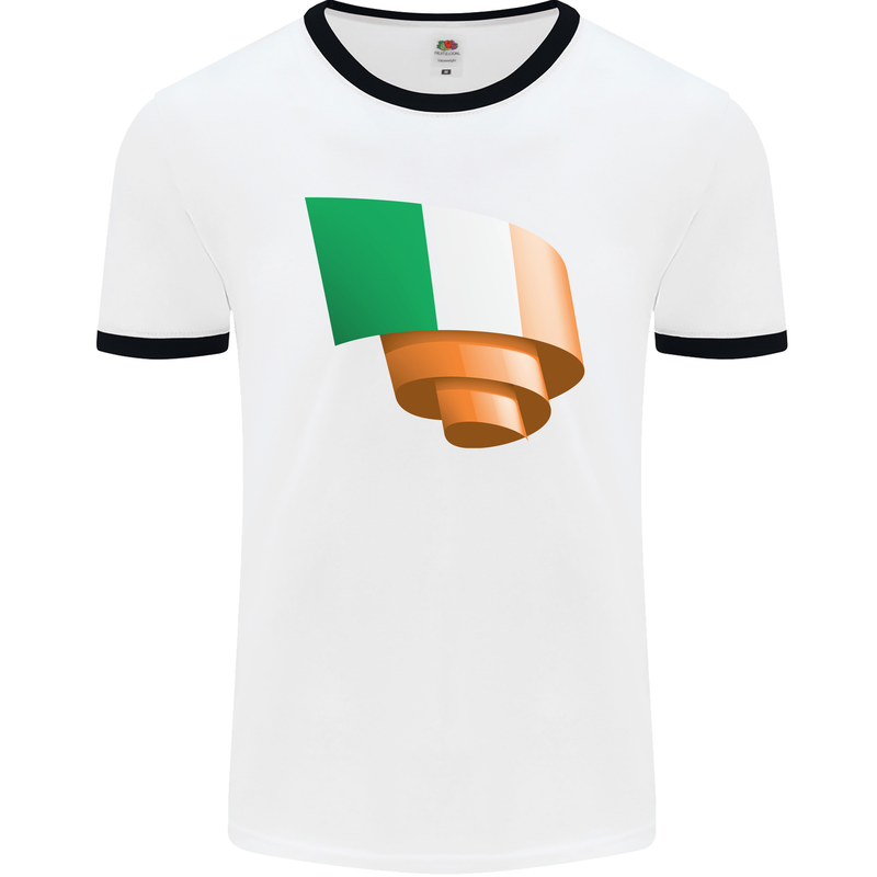 Curled Ireland Flag Irish St Patricks Day Football Mens Ringer T-Shirt White/Black