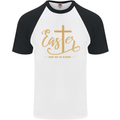 Easter For He is Risen Christian Christianity Jesus Mens S/S Baseball T-Shirt White/Black