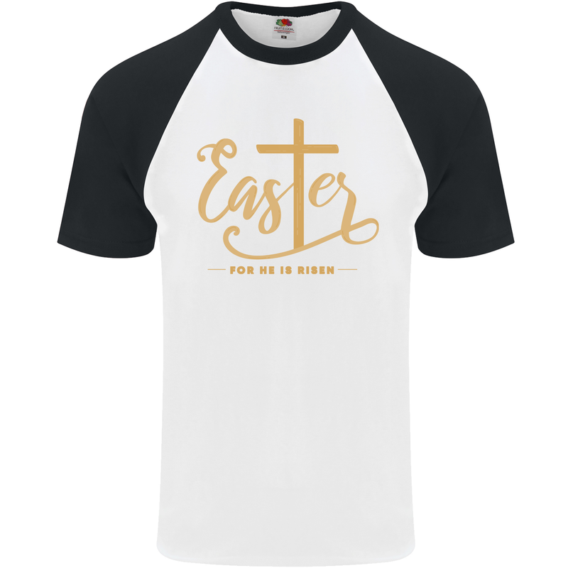 Easter For He is Risen Christian Christianity Jesus Mens S/S Baseball T-Shirt White/Black