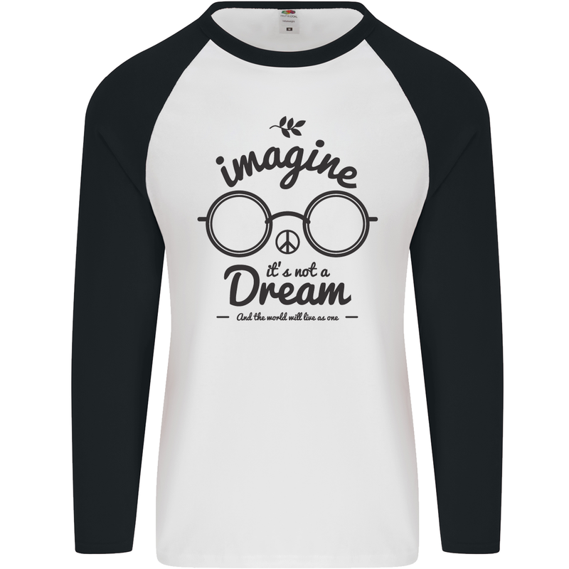 Imagine Its Not a Dream World Peace Hippy Mens L/S Baseball T-Shirt White/Black
