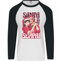 Santa is My Sempai Funny Anime Christmas Xmas Mens L/S Baseball T-Shirt White/Black