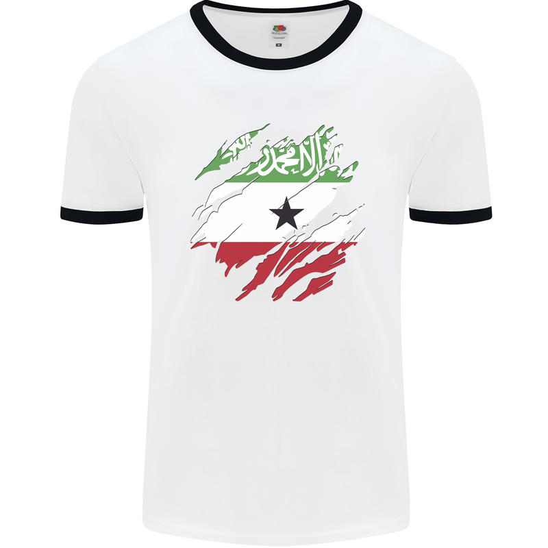 Torn Flag Somaliland Mens Ringer T-Shirt White/Black