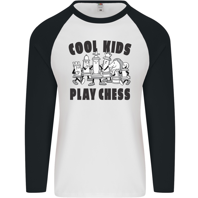 Cool Kids Play Chess Funny Game Player Mens L/S Baseball T-Shirt White/Black