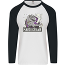 Funny T-Rex Mardi Gras Grawr Dinosaur Mens L/S Baseball T-Shirt White/Black