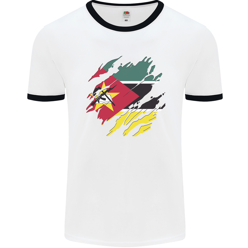 Torn Mozambique Flag Mozambican Day Football Mens Ringer T-Shirt White/Black