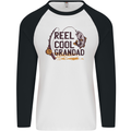 Reel Cool Grandad Funny Fishing Fisherman Mens L/S Baseball T-Shirt White/Black