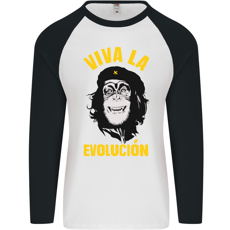 Funny Che Guevara Evolution Monkey Atheist Mens L/S Baseball T-Shirt White/Black