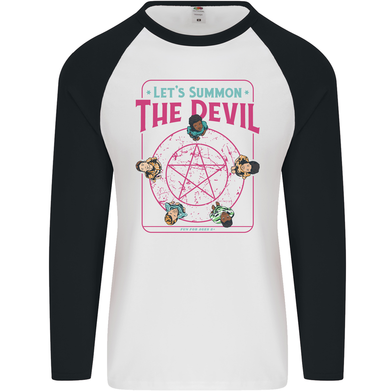 Let's Summon the Devil Ouija Board Demons Mens L/S Baseball T-Shirt White/Black