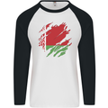 Torn Belarus Flag Belarusian Day Football Mens L/S Baseball T-Shirt White/Black