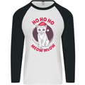 HO HO HO Funny Christmas Cat Xmas Meow Mens L/S Baseball T-Shirt White/Black