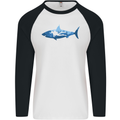 Great White Shark Scuba Diver Diving Mens L/S Baseball T-Shirt White/Black