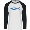 Great White Shark Scuba Diver Diving Mens L/S Baseball T-Shirt White/Black
