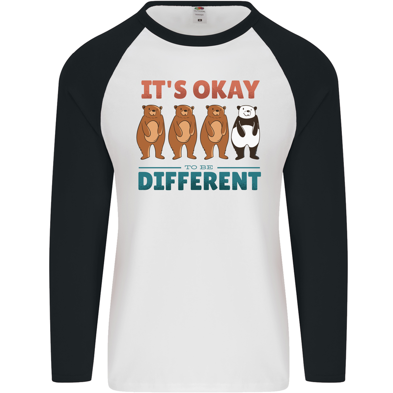 Panda Bear LGBT It's Okay to Be Different Mens L/S Baseball T-Shirt White/Black