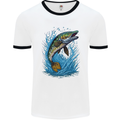 Jumping Pike Fish Fishing Fisherman Mens Ringer T-Shirt White/Black