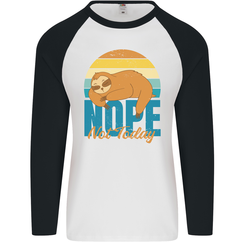 Sloth Nope Not Today Funny Lazy Mens L/S Baseball T-Shirt White/Black