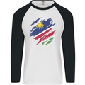 Torn Namibia Flag Namibian Day Football Mens L/S Baseball T-Shirt White/Black