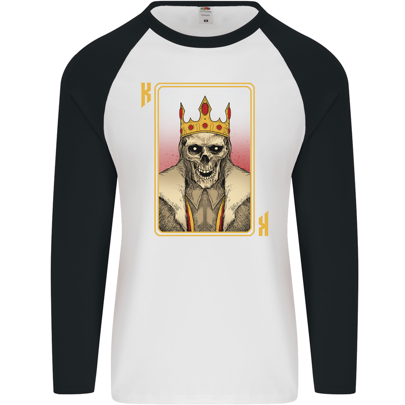 King Playing Card Gothic Skull Poker Mens L/S Baseball T-Shirt White/Black