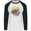 Torn Lithuania Flag Lithuania Day Football Mens L/S Baseball T-Shirt White/Black