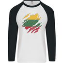 Torn Lithuania Flag Lithuania Day Football Mens L/S Baseball T-Shirt White/Black