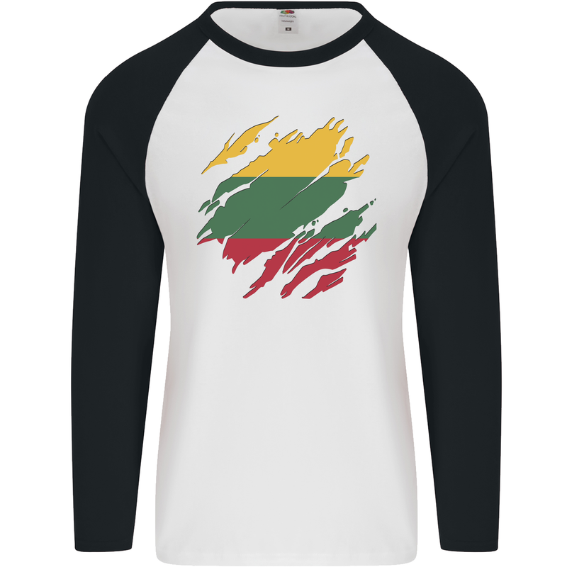 Torn Lithuania Flag Lithuania Day Football Mens L/S Baseball T-Shirt White/Black