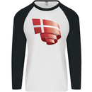 Curled Denmark Flag Danish Day Football Mens L/S Baseball T-Shirt White/Black