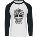 Medieval Skull Helmet Mens L/S Baseball T-Shirt White/Black
