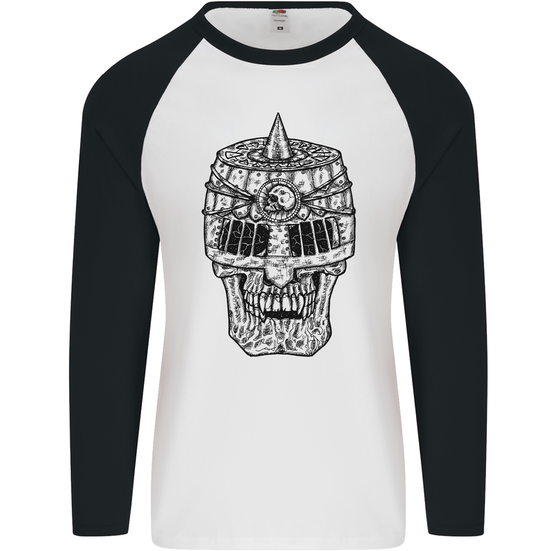 Medieval Skull Helmet Mens L/S Baseball T-Shirt White/Black