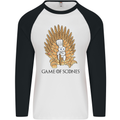 Game of Scones Funny Movie Parody GOT Mens L/S Baseball T-Shirt White/Black