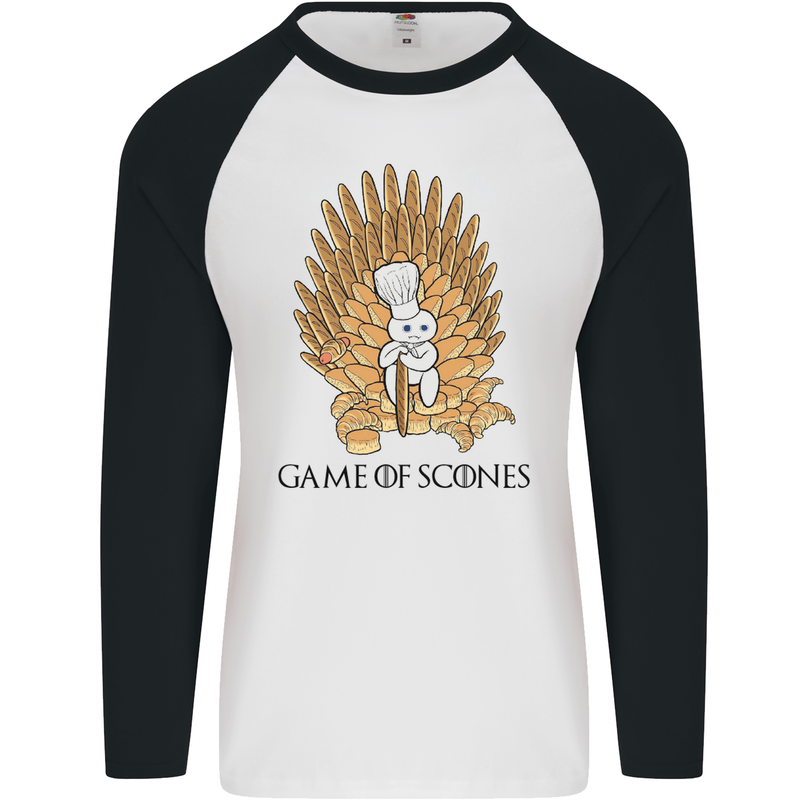 Game of Scones Funny Movie Parody GOT Mens L/S Baseball T-Shirt White/Black