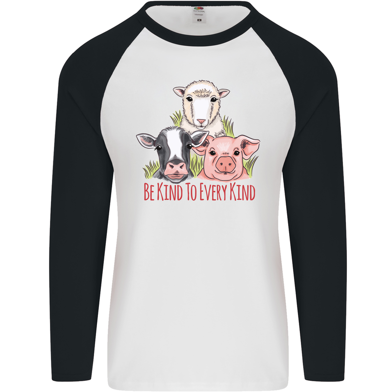 Vegan Kind to Ever Kind Vegetarian Mens L/S Baseball T-Shirt White/Black