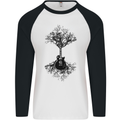 Electric Guitar Tree & Roots Guitarist Mens L/S Baseball T-Shirt White/Black