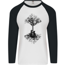 Electric Guitar Tree & Roots Guitarist Mens L/S Baseball T-Shirt White/Black
