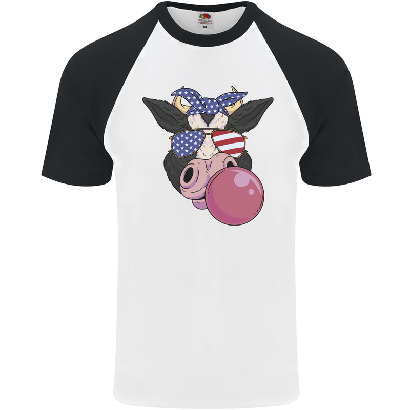 Bubblegum Cow American Shades & Bubble Gum Mens S/S Baseball T-Shirt White/Black