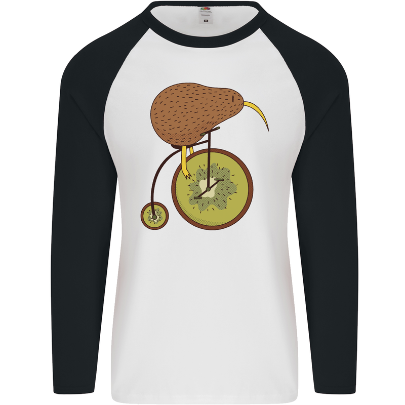 Funny Cycling Kiwi Bicycle Bike Mens L/S Baseball T-Shirt White/Black