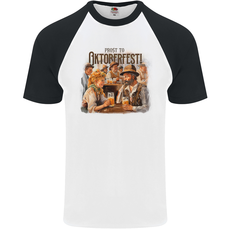 Prost to Oktoberfest German Beer Festival Mens S/S Baseball T-Shirt White/Black