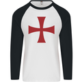 Knights Templar Cross Fancy Dress Outfit Mens L/S Baseball T-Shirt White/Black